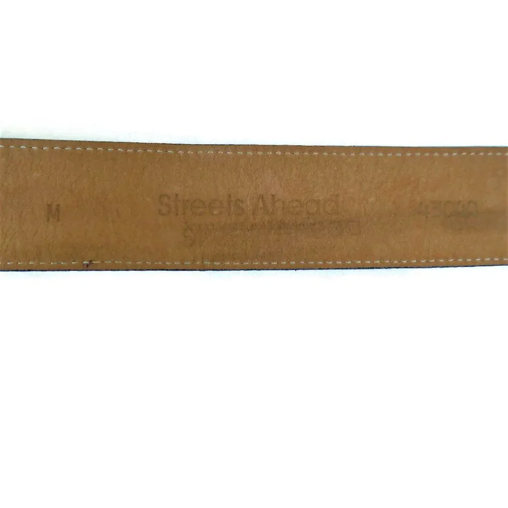 Vintage Italian Brown Leather Belt Silver Goldtone Buckle Loop Tip Hardware USA